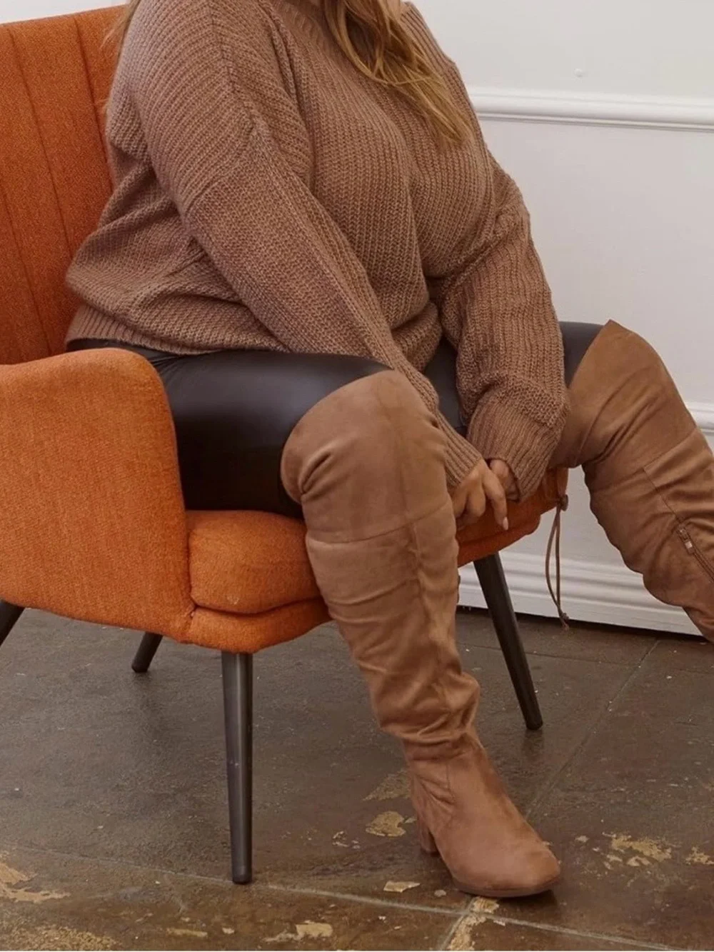Over-the-Knee Suede Block Heel Boots - Taupe Brown